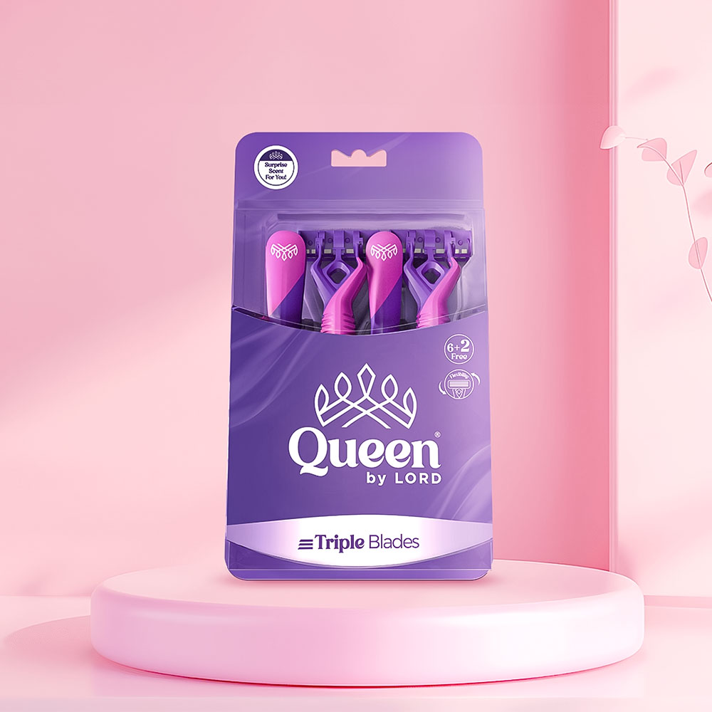 Queen Triple Blades Disposable Razors, 6+2 free “Purple”- (Premium pack)